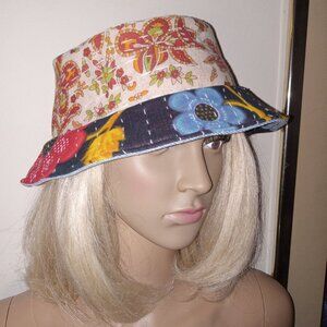 Kantha & Denim Bucket Hat Reversible Black Lilac Red Blue Med. Patchwork BHAT15.